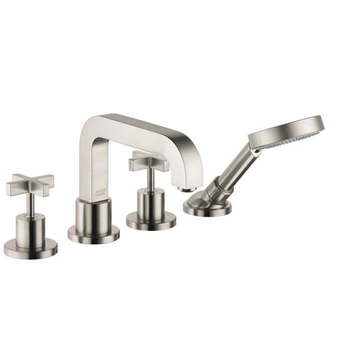 Axor Citterio 4-Hole Roman Tub Set Trim with Cross Handles and 1.75 GPM Handshower in Brushed Nickel