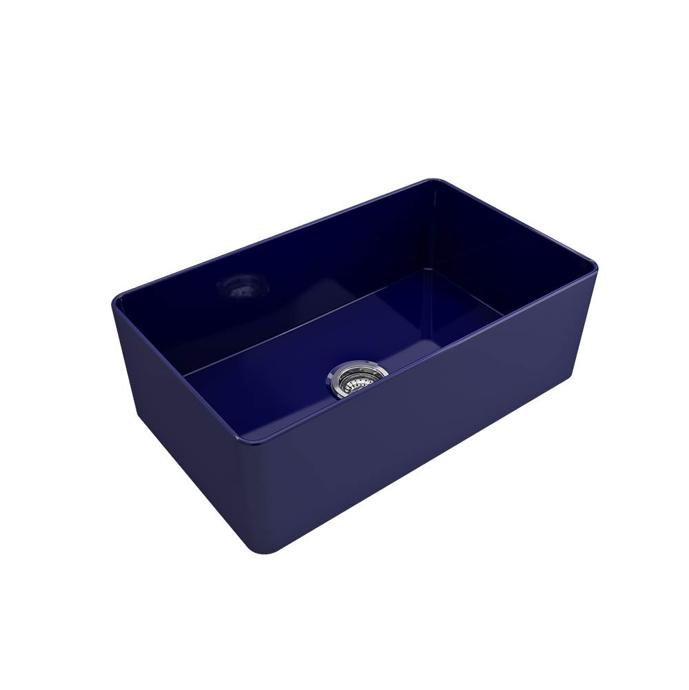 BOCCHI Aderci Ultra-Slim Farmhouse Apron Front Fireclay 30 in. Single Bowl Kitchen Sink with Protective Bottom Grid and Strainer in Sapphire Blue
