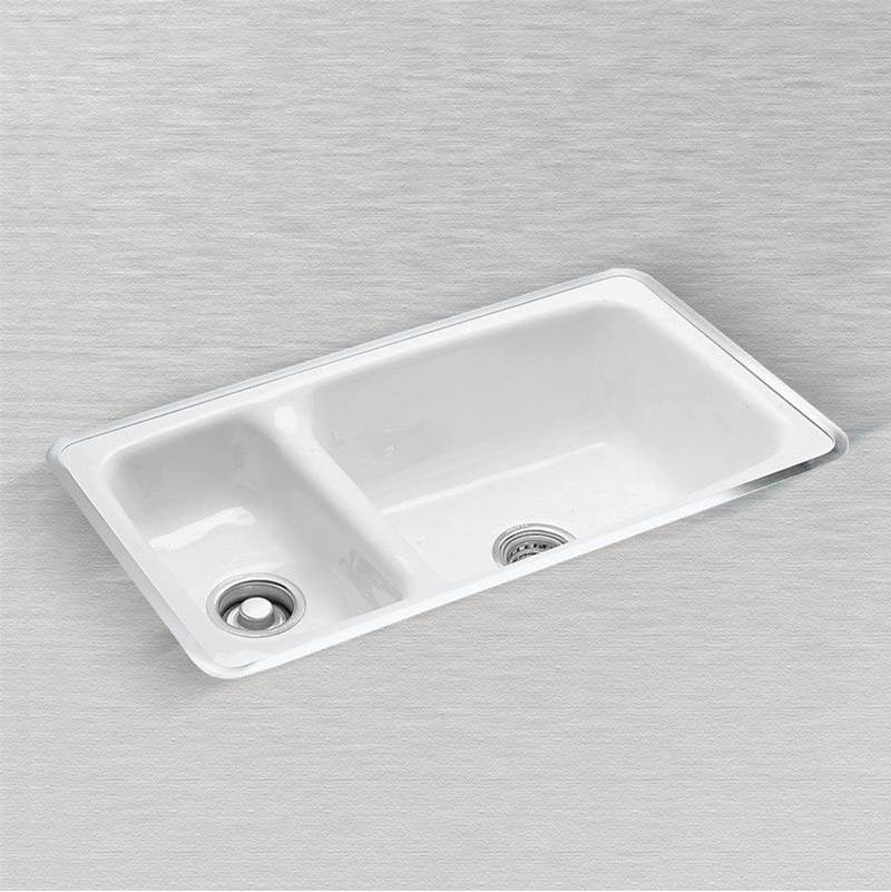 Ceco 32 x 18 x 9 High-Low Double Bowl - Tile or Rim Mount