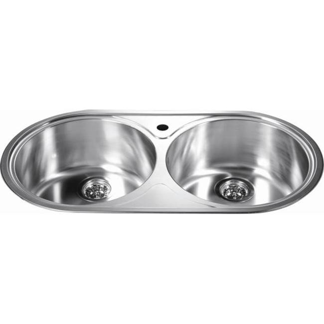 Dawn Top Mount Equal Double Round Bowl, 20G: 34-1/4''L X 18-1/8''W X 7-1/2''D (Outside), Basin Diameter 15''