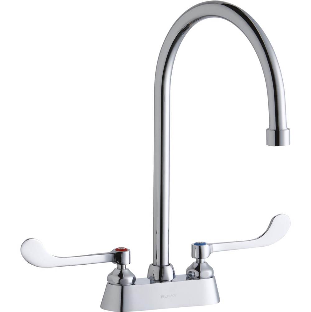 Elkay 4'' Centerset with Exposed Deck Faucet with 8'' Gooseneck Spout 6'' Wristblade Handles Chrome