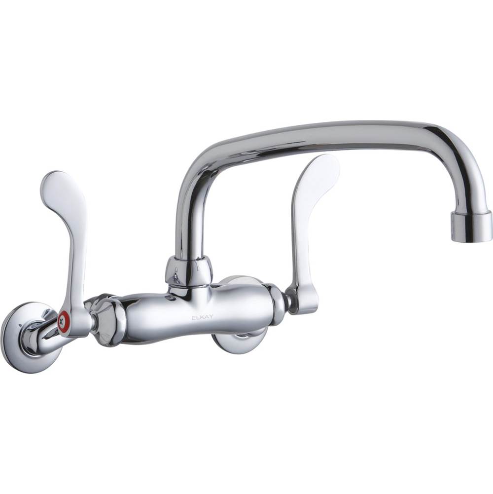 Elkay Foodservice 3-8'' Adjustable Centers Wall Mount Faucet w/10'' Arc Tube Spout 4'' Wristblade Handles 2in Inlet