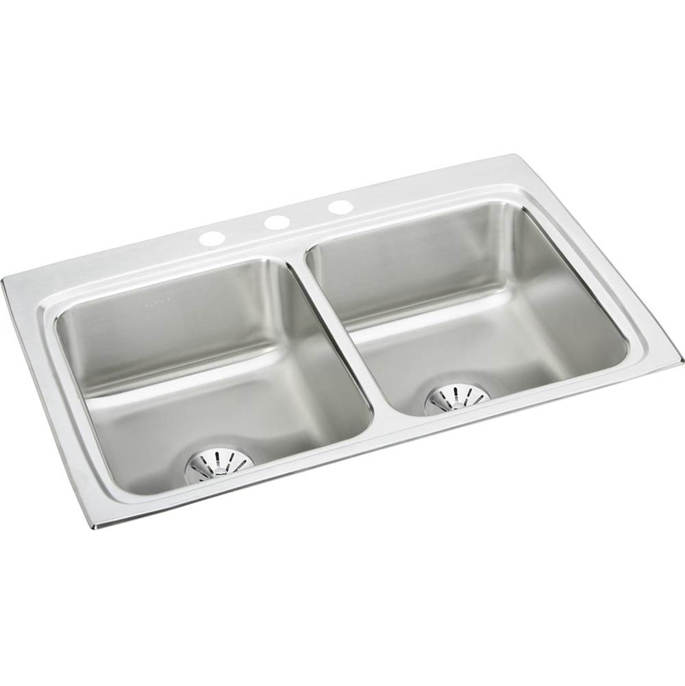 Elkay Lustertone Classic Stainless Steel 33'' x 22'' x 8-1/8'', MR2-Hole Equal Double Bowl Drop-in Sink with Perfect Drain