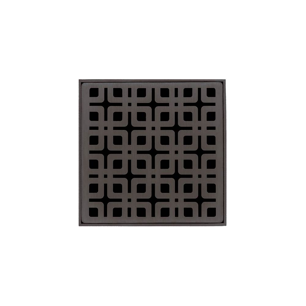Infinity Drain 4'' x 4'' KD 4 Complete Kit with Link Pattern Decorative Plate in Oil Rubbed Bronze with ABS Drain Body, 2'' Outlet