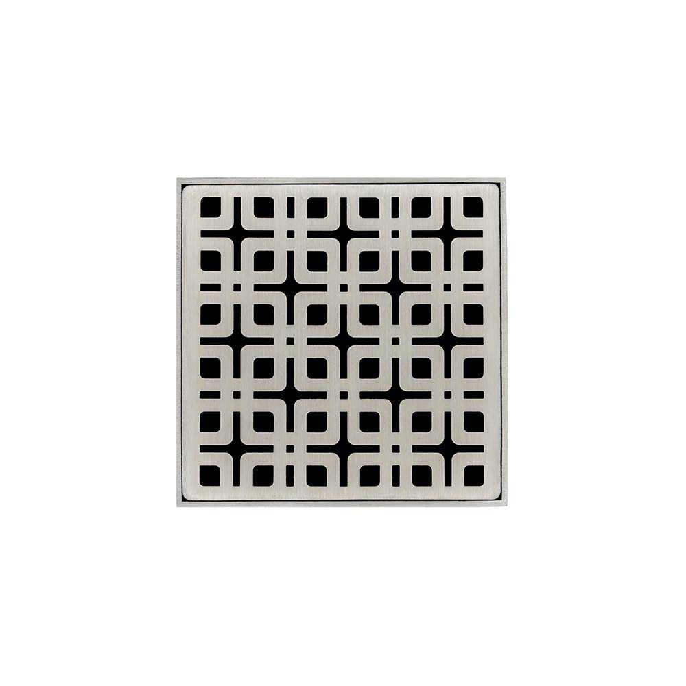 Infinity Drain 4'' x 4'' KD 4 Complete Kit with Link Pattern Decorative Plate in Satin Stainless with ABS Drain Body, 2'' Outlet