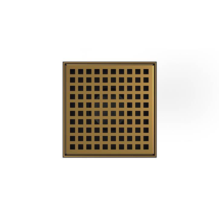 Infinity Drain 5'' x 5'' LQD 5 Squares Pattern Complete Kit in Satin Bronze with Cast Iron Drain Body, 2'' Outlet
