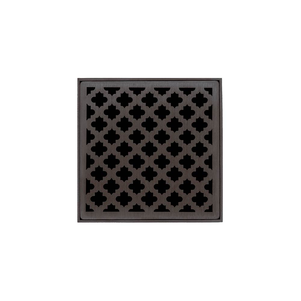 Infinity Drain 5'' x 5'' MD 5 High Flow Complete Kit with Moor Pattern Decorative Plate in Oil Rubbed Bronze with PVC Drain Body, 3'' Outlet