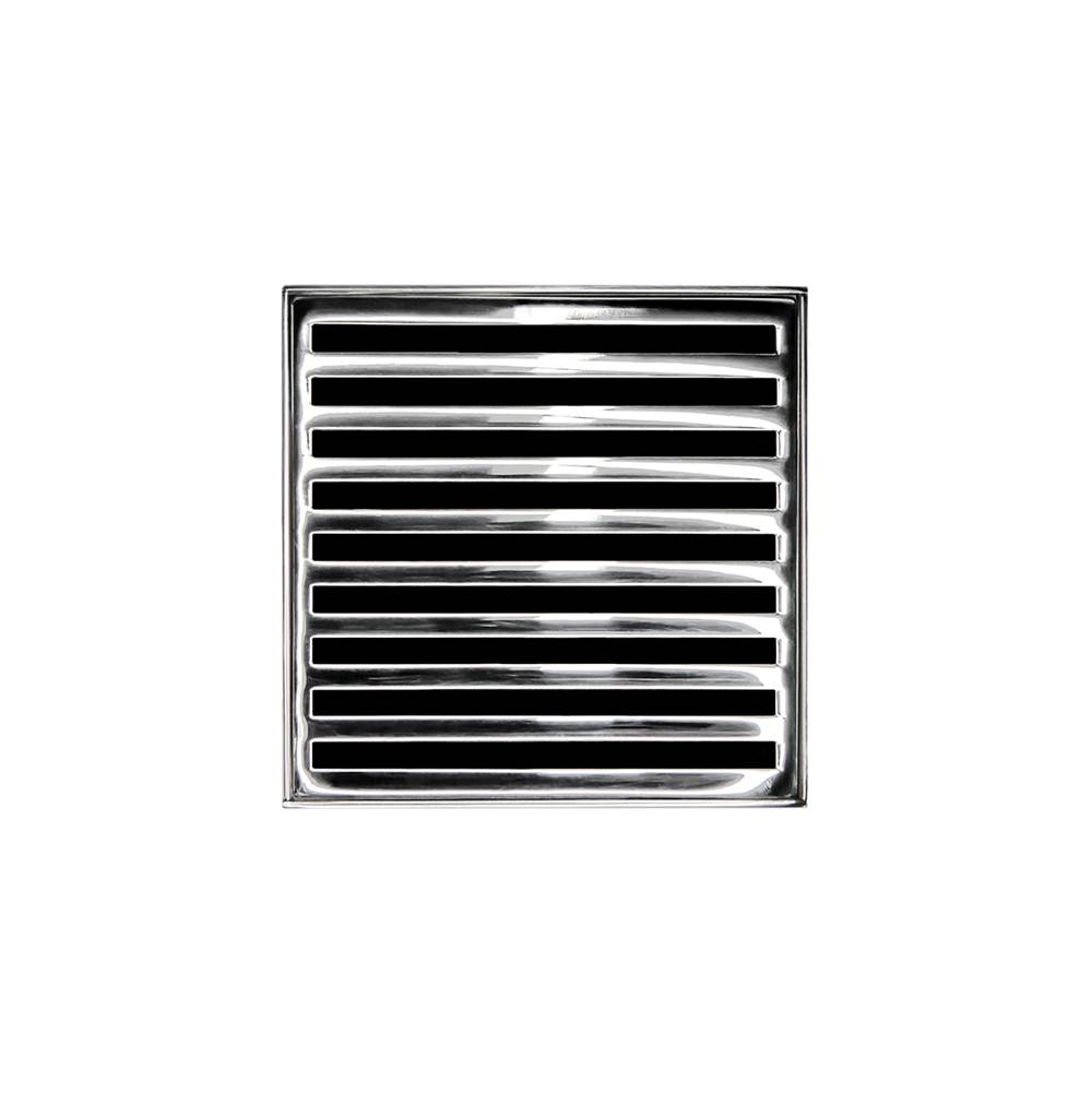 Infinity Drain 4'' x 4'' NDB 4 Complete Kit with Lines Pattern Decorative Plate in Polished Stainless with Stainless Steel Bonded Flange Drain Body, 2'' No Hub Outlet