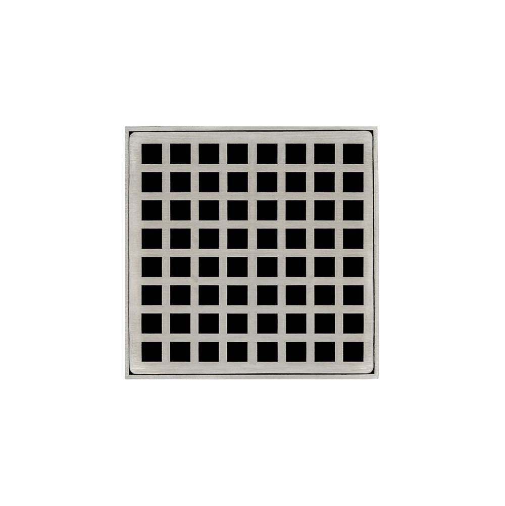Infinity Drain 5'' x 5'' QDB 5 Complete Kit with Squares Pattern Decorative Plate in Satin Stainless with Stainless Steel Bonded Flange Drain Body, 2'' No Hub Outlet
