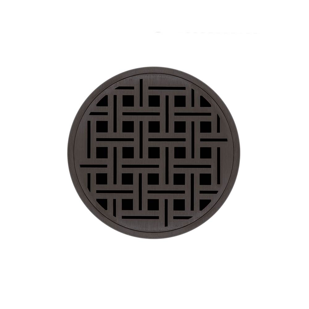 Infinity Drain 5'' Round RVDB 5 Complete Kit with Weave Pattern Decorative Plate in Oil Rubbed Bronze with ABS Bonded Flange Drain Body, 2'', 3'' and 4'' Outlet