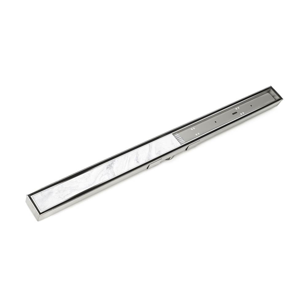 Infinity Drain 60'' S-Stainless Steel Series High Flow Complete Kit with Low Profile Tile Insert Frame in Polished Stainless with PVC Drain Body, 3'' Outlet