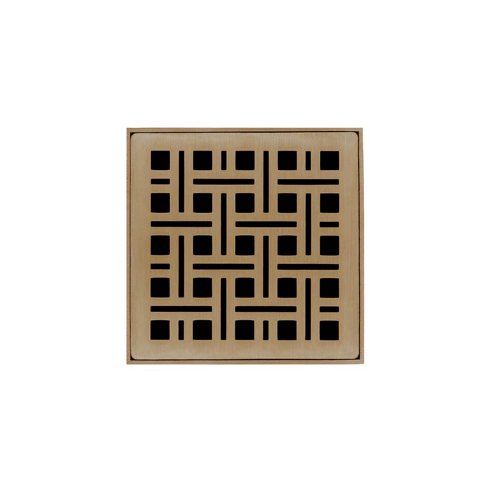 Infinity Drain 4'' x 4'' VD 4 Complete Kit with Weave Pattern Decorative Plate in Satin Bronze with PVC Drain Body, 2'' Outlet