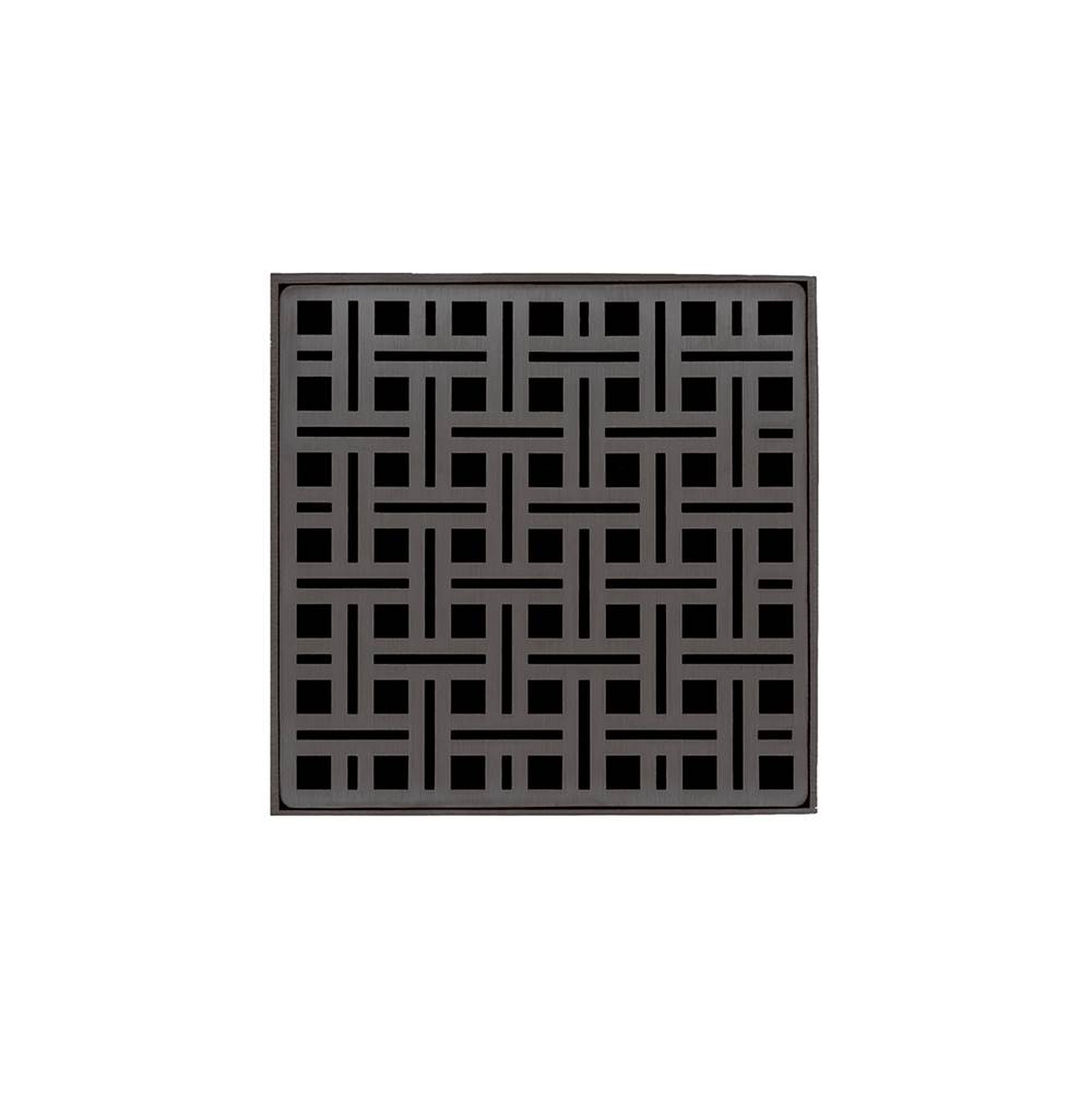 Infinity Drain 5'' x 5'' VD 5 High Flow Complete Kit with Weave Pattern Decorative Plate in Oil Rubbed Bronze with Cast Iron Drain Body, 3'' No-Hub Outlet