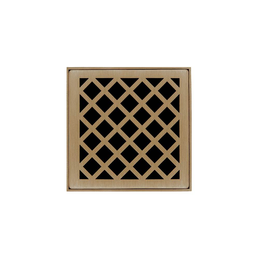 Infinity Drain 4'' x 4'' Strainer with Criss-Cross Pattern Decorative Plate and 2'' Throat in Satin Bronze for XD 4