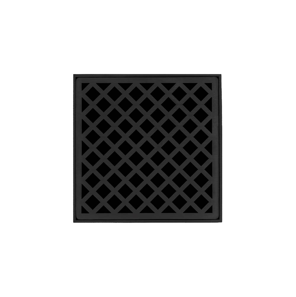 Infinity Drain 5'' x 5'' XD 5 Complete Kit with Criss-Cross Pattern Decorative Plate in Matte Black with ABS Drain Body, 2'' Outlet