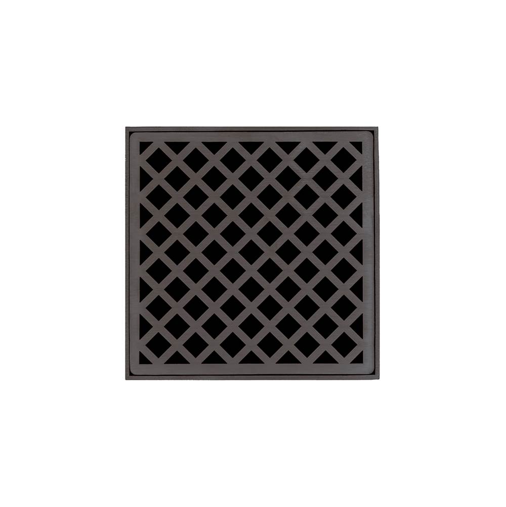 Infinity Drain 5'' x 5'' XD 5 Complete Kit with Criss-Cross Pattern Decorative Plate in Oil Rubbed Bronze with ABS Drain Body, 2'' Outlet