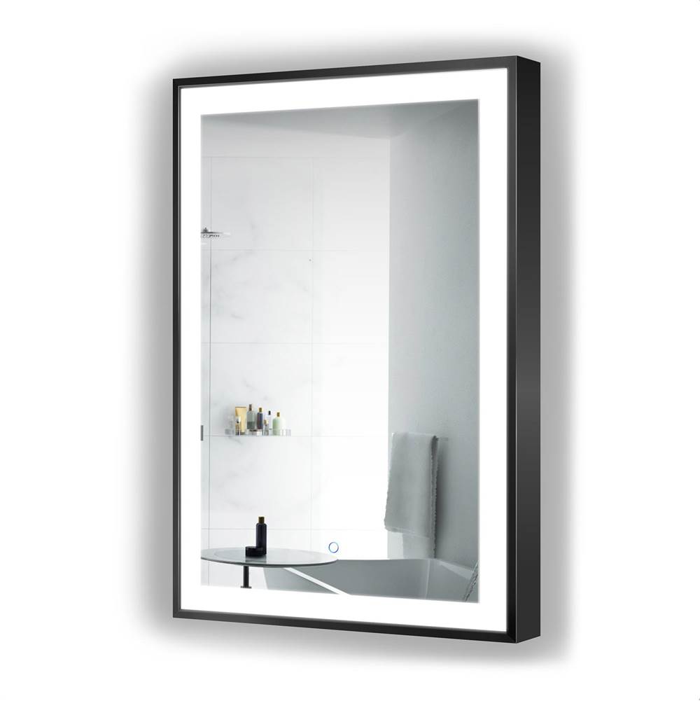 Krugg LED Lighted Bathroom Frame Mirror With Defogger, Black, 24''x36''