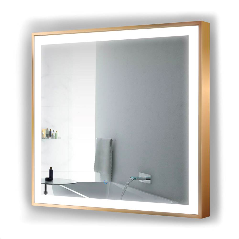 Krugg LED Lighted Bathroom Frame Mirror With Defogger, Gold, 36''x36''