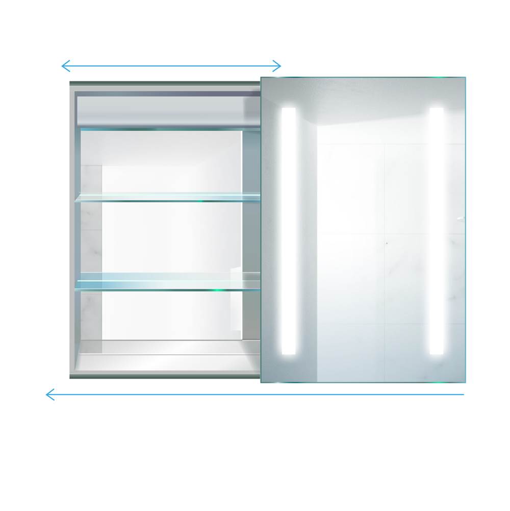 Krugg Rolls Sliding LED Medicine Cabinet 20'' X 30'' w/ Dimmer and Defogger, Soft Close Right Side Lighted Sliding Mirror