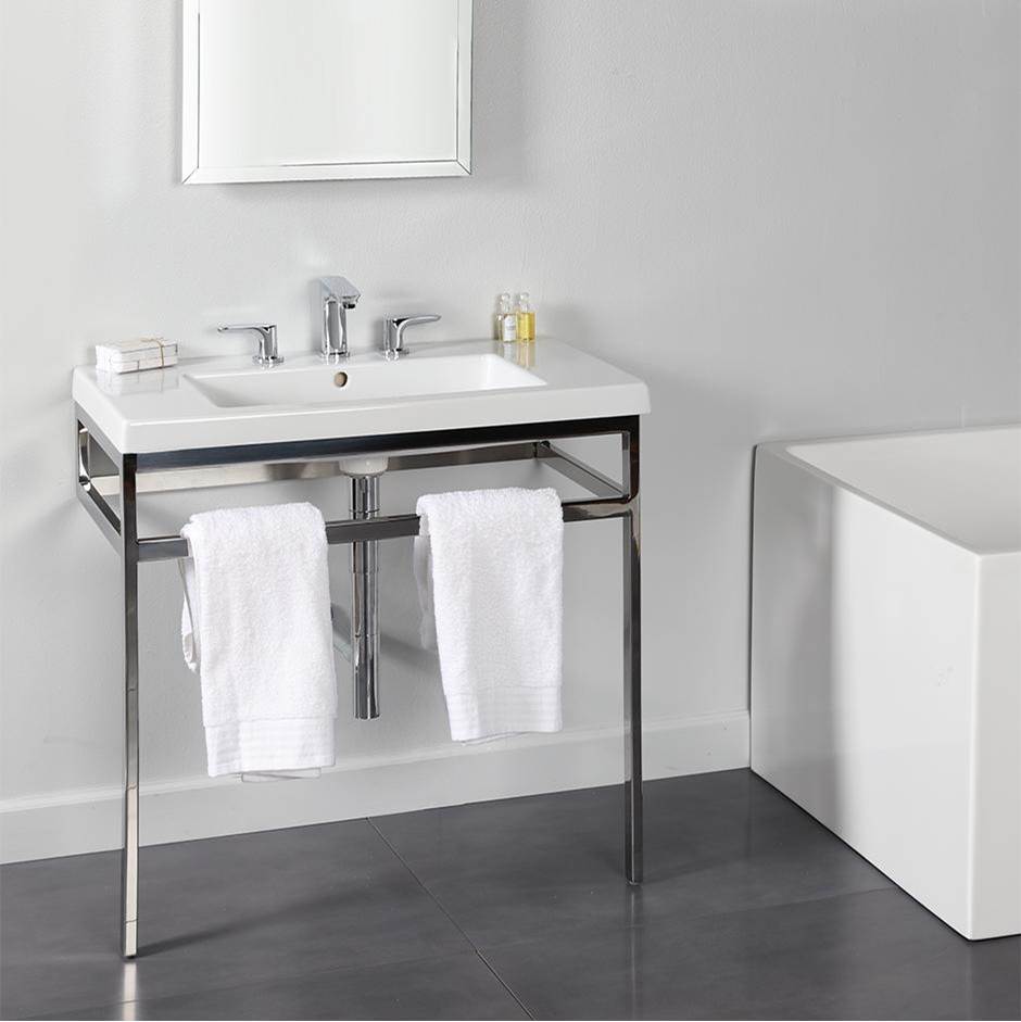 Lacava Floor-standing metal console stand with a towel bar (Bathroom Sink 5213 sold separately), made of stainless steel or brass.