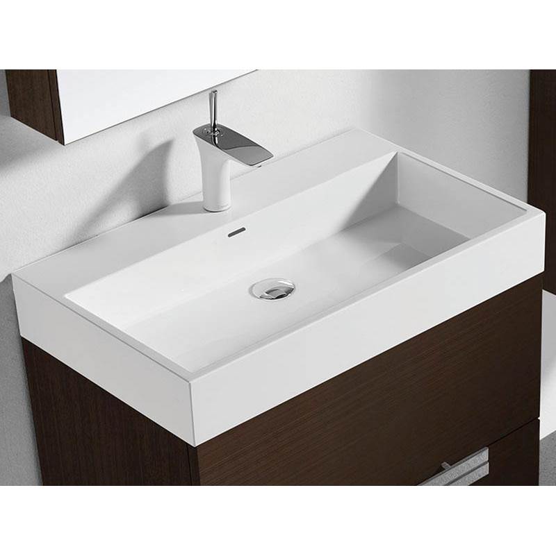Madeli 18''D-Trough 20''W Solid Surface , Sink. Glossy White, Single Faucet Hole. W/Overflow, Basin Depth: 5-3/4'', 19-7/8'' X 18-1/8'' X 4-1/2''
