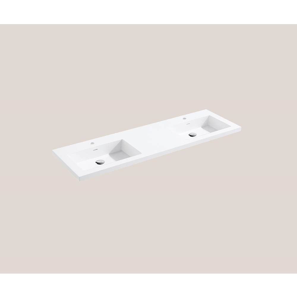 Madeli Urban-22 60''W Solid Surface, Top/Basin. Glossy White.2-Bowls, Single Faucet Hole. W/Overflow, Basin Depth: 5-3/4'', 59-7/8'' X 22-3/16'' X 2''