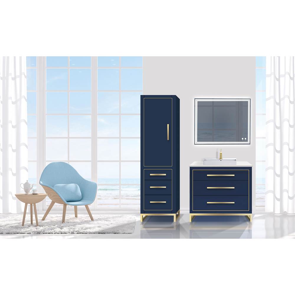 Madeli 20''W Estate Linen Cabinet, Sapphire. Free Standing, Left Hinged Door. Satin, Brass Handle(X4)/S-Leg(X2)/Inlay, 20'' X 18'' X 76''