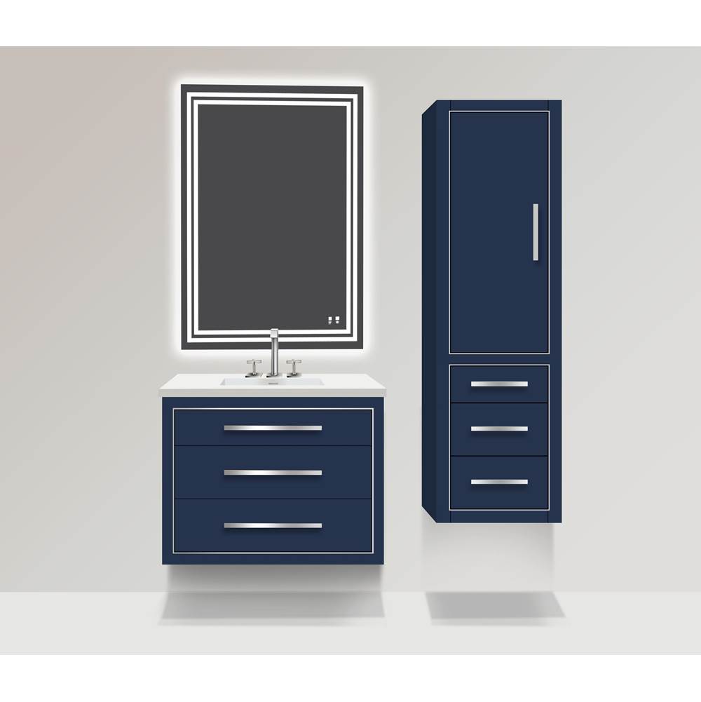 Madeli 20''W Villa Linen Cabinet, Sapphire. Wall Hung, Left Hinged Door. Matte, Black Handles (X4)/Inlay, 20'' X 18'' X 71''