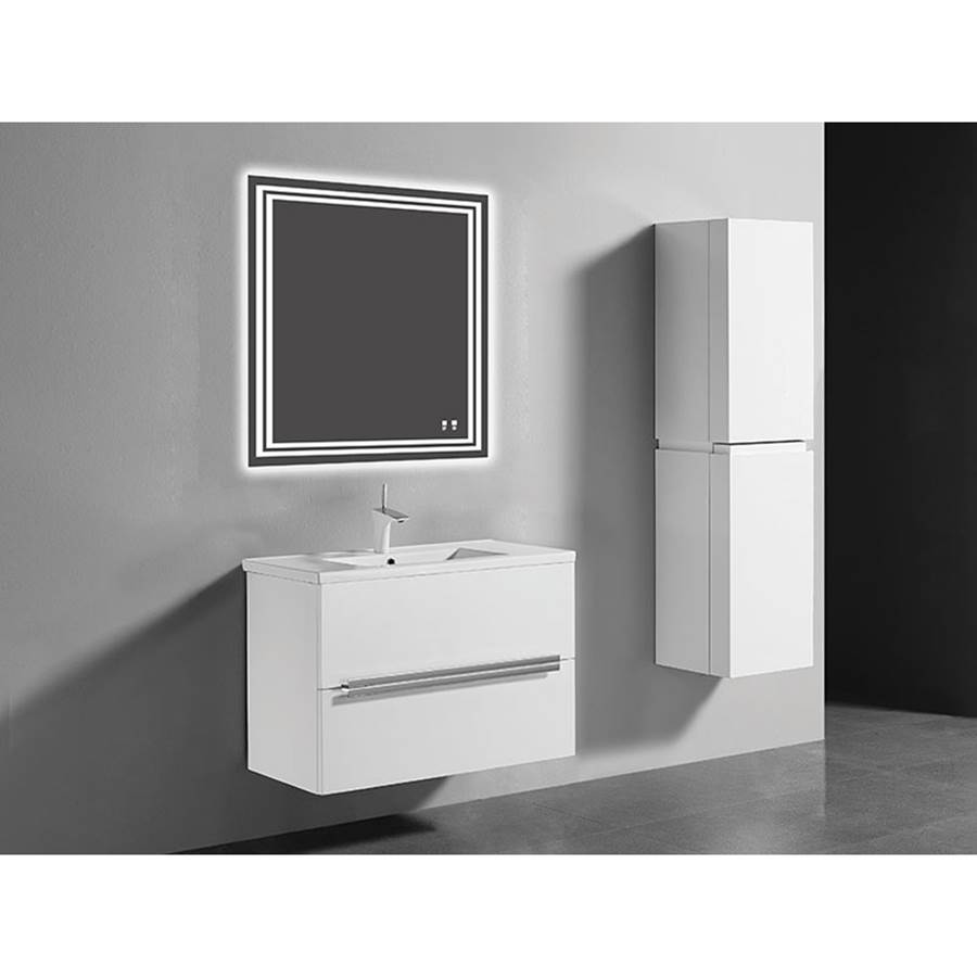 Madeli Urban 36''. White, Wall Hung Cabinet , Satin Brass Handles (X2) , 35-5/8''X18''X24-3/8''