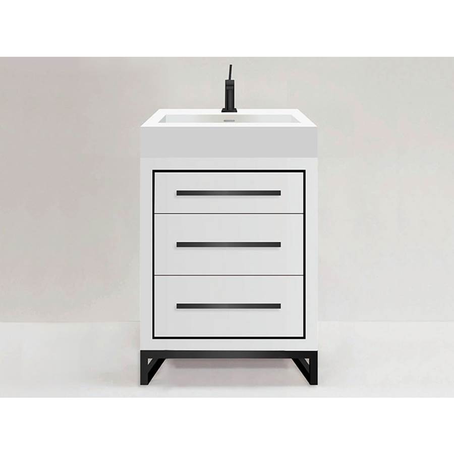 Madeli Estate 24''. White, Free Standing Cabinet, Brushed Nickel, Handles(X3)/L-Legs(X4)/Inlay, 23-5/8''X 22''X33-1/2''