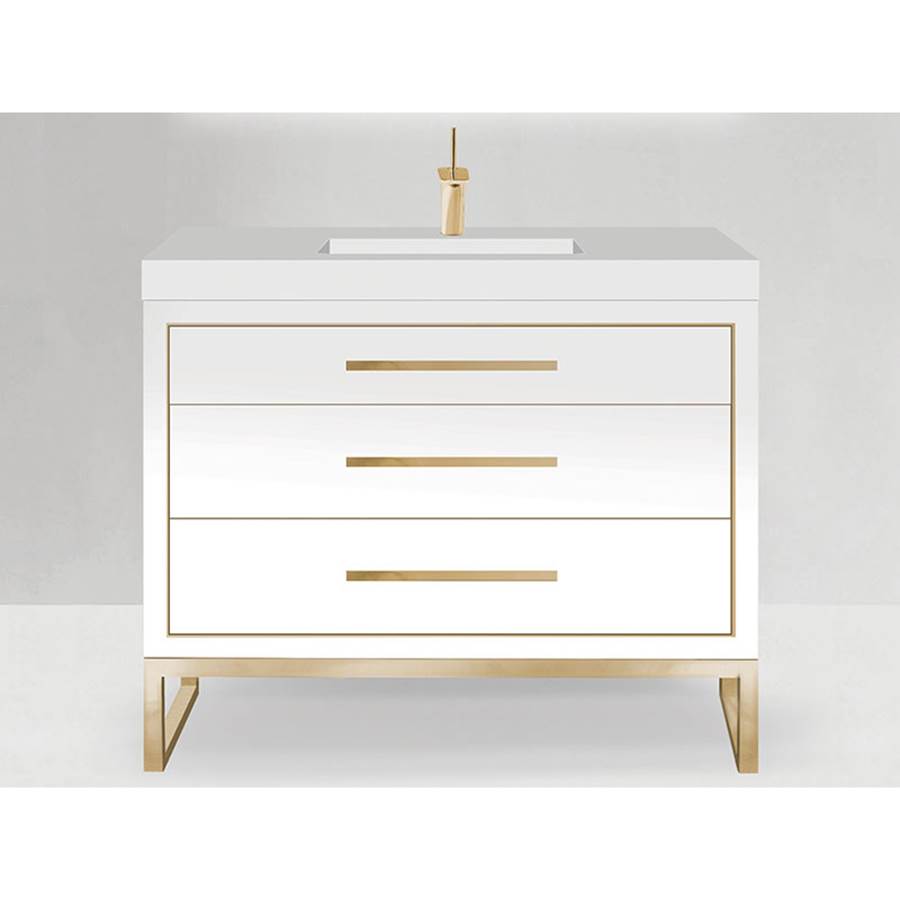 Madeli Estate 48''. White, Free Standing Cabinet.1-Bowl, Polished Chrome , Handles(X3)/S-Legs(X2)/Inlay, 47-5/8''X 22''X33-1/2''