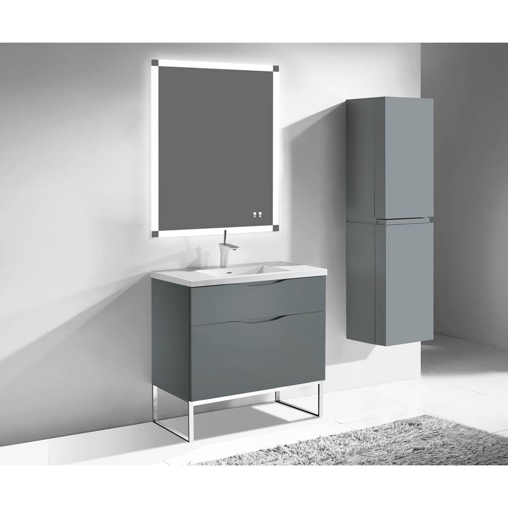 Madeli Milano 42''. Studio Grey, Free Standing Cabinet, Brushed Nickel L-Legs (X4), 41-5/8''X 18''X 33-1/2''