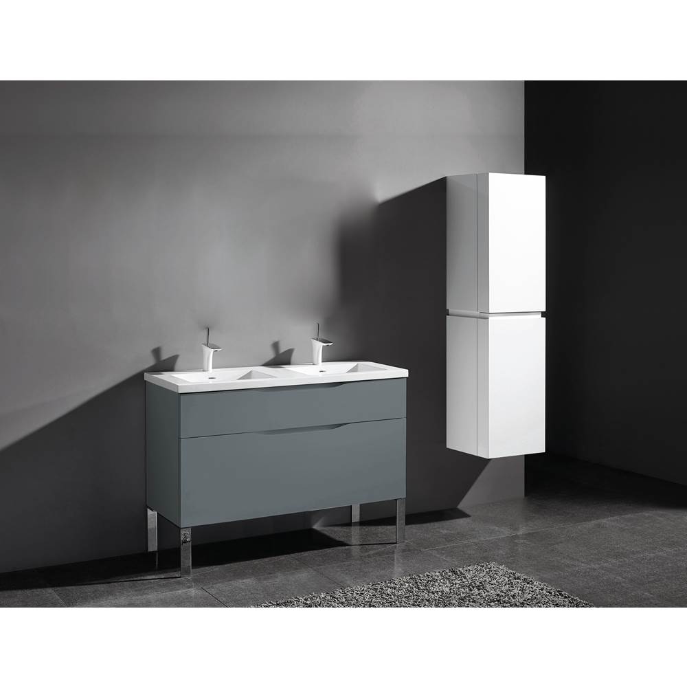 Madeli Milano 48''. Studio Grey, Free Standing Cabinet. 2-Bowls, Polished Nickel L-Legs (X4), 47-5/8''X18''X33-1/2''