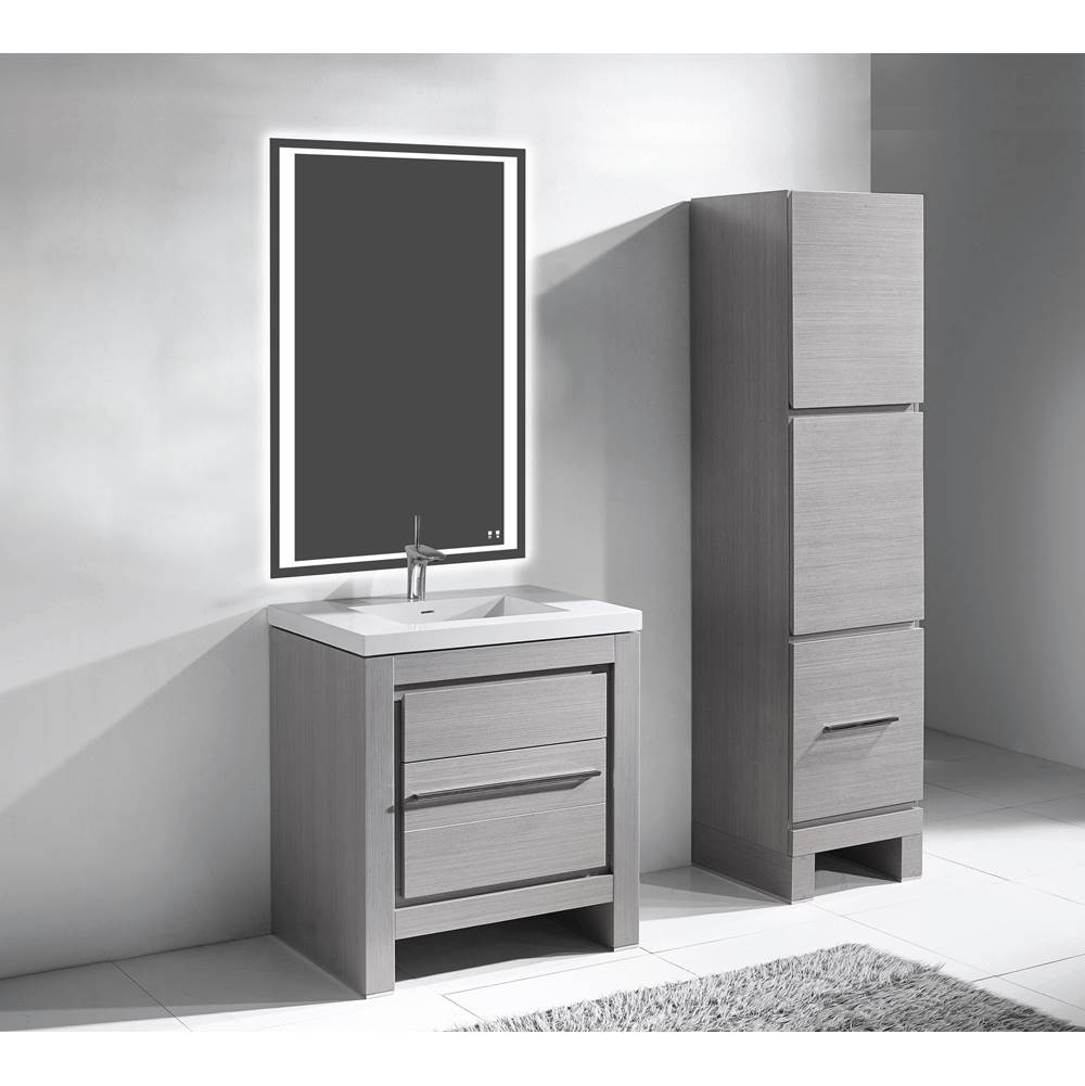 Madeli Vicenza 30''. Ash Grey, Free Standing Cabinet, Polished Chrome , Handle(X1)/Leg Plates (X2), 29-5/8''X 22''X32-1/16''