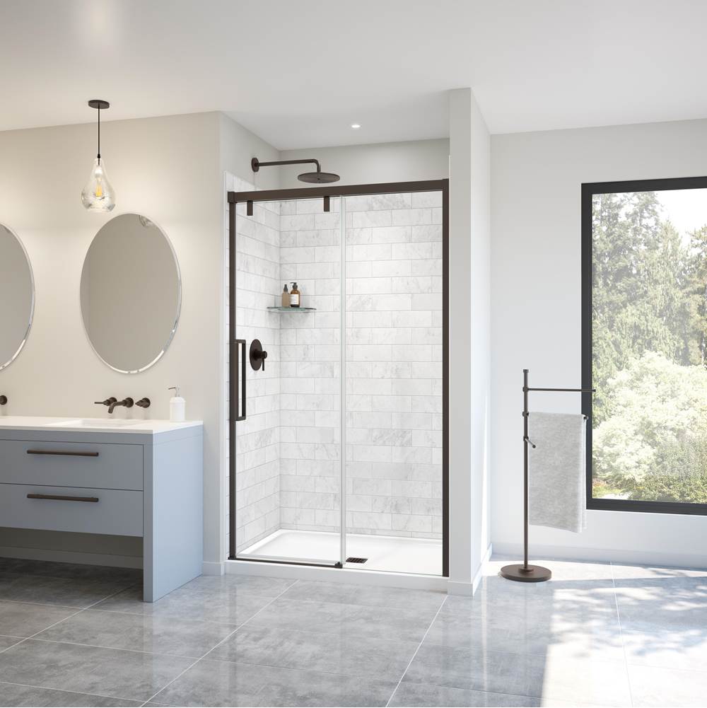 Maax Uptown 44-47 x 76 in. 8 mm Sliding Shower Door for Alcove Installation with Clear glass in Dark Bronze