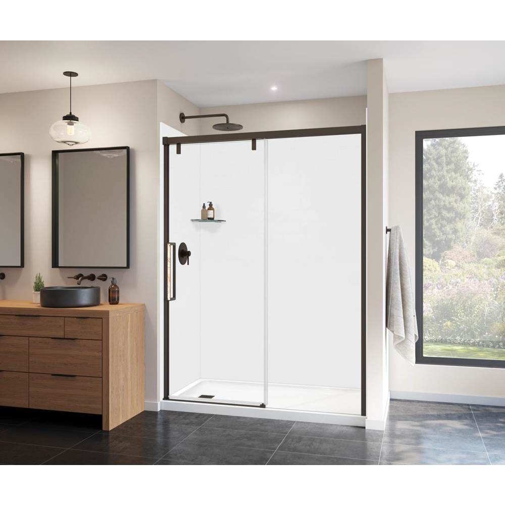 Maax Uptown 56-59 x 76 in. 8 mm Sliding Shower Door for Alcove Installation with Clear glass in Dark Bronze & Beige Marble