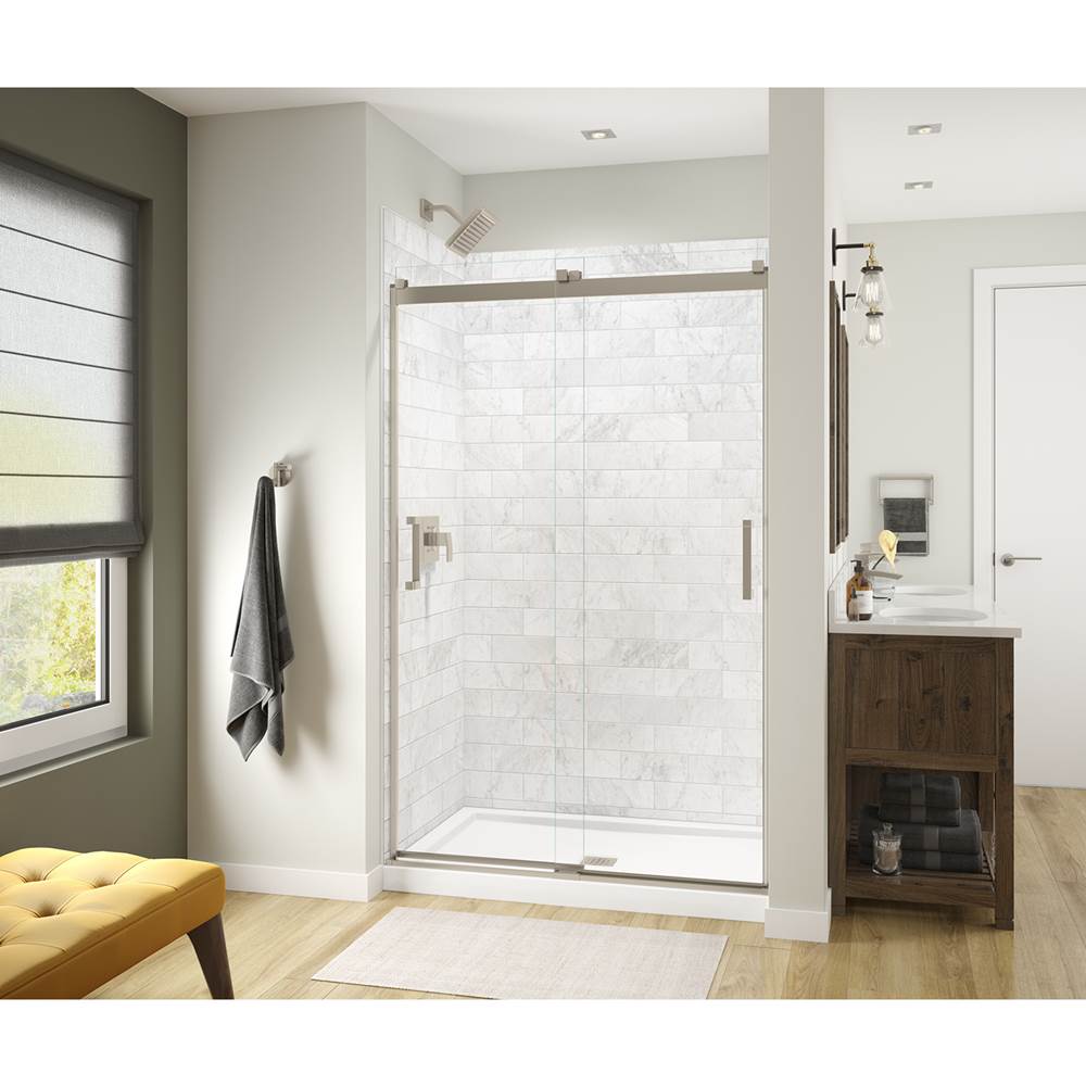 Maax Revelation Square 44-47 x 70 1/2-73 in. 8mm Sliding Shower Door for Alcove Installation with Clear glass in Brushed Nickel