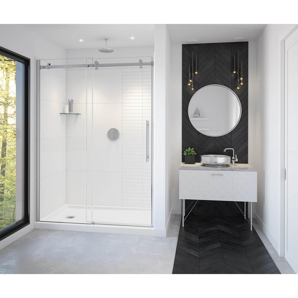 Maax Vela 56 1/2-59 x 78 3/4 in. 8mm Sliding Shower Door for Alcove Installation with Clear glass in Matte Black and Brushed Gold