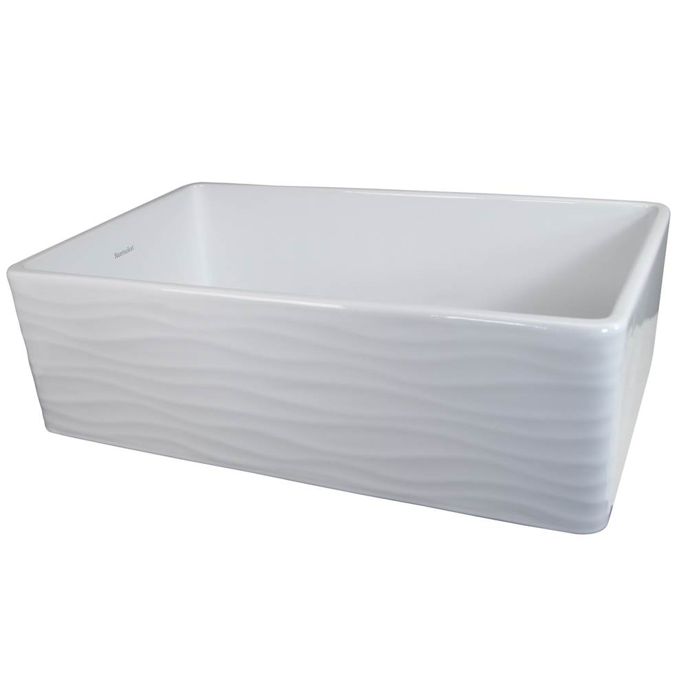 Nantucket Sinks 33 Inch WHITE Farmhouse Fireclay Sink with Waves Apron