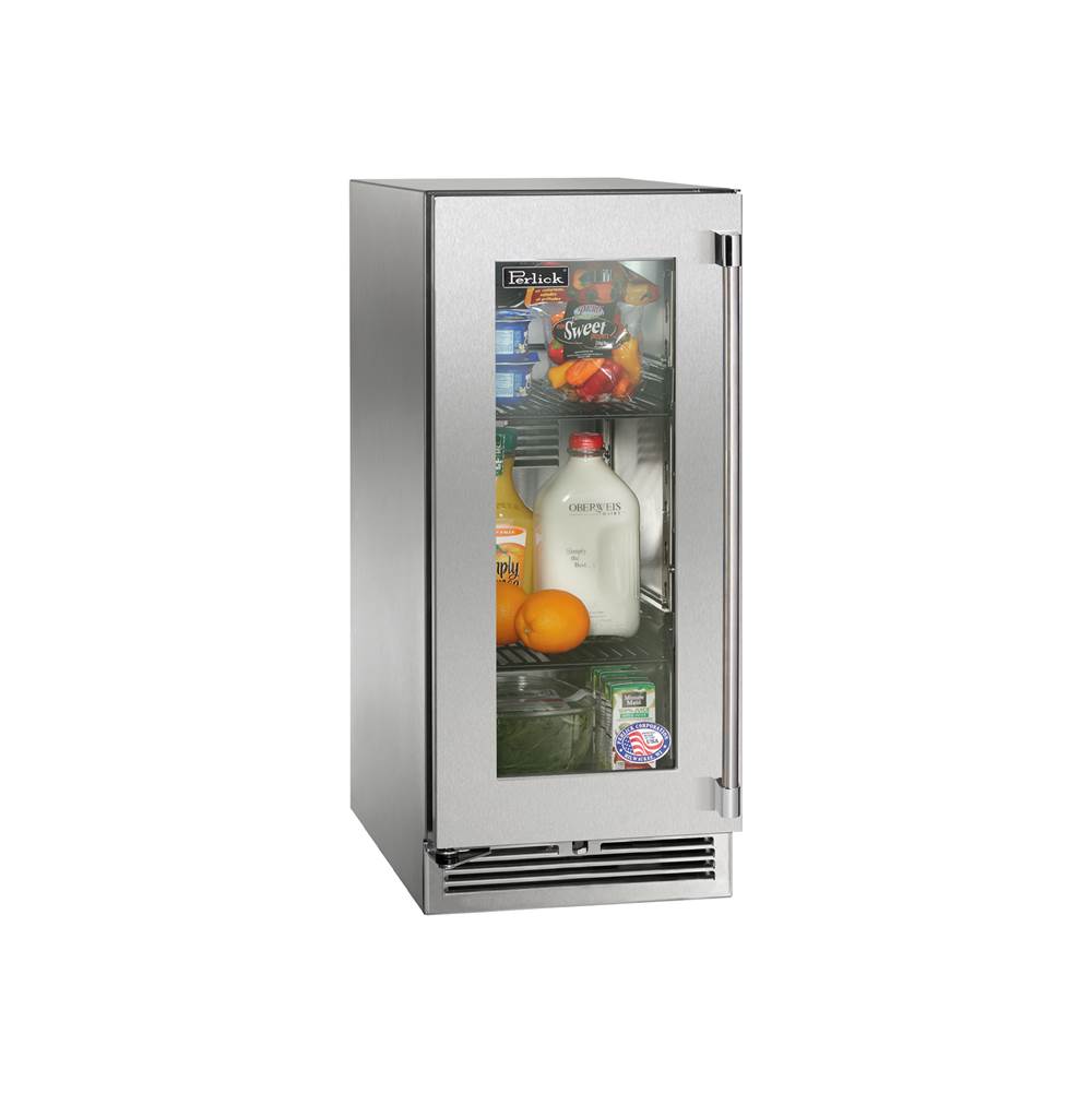 Perlick 15'' Signature Series Marine Grade Refrigerator w/ stainless steel glass door, hinge left, w/ lock