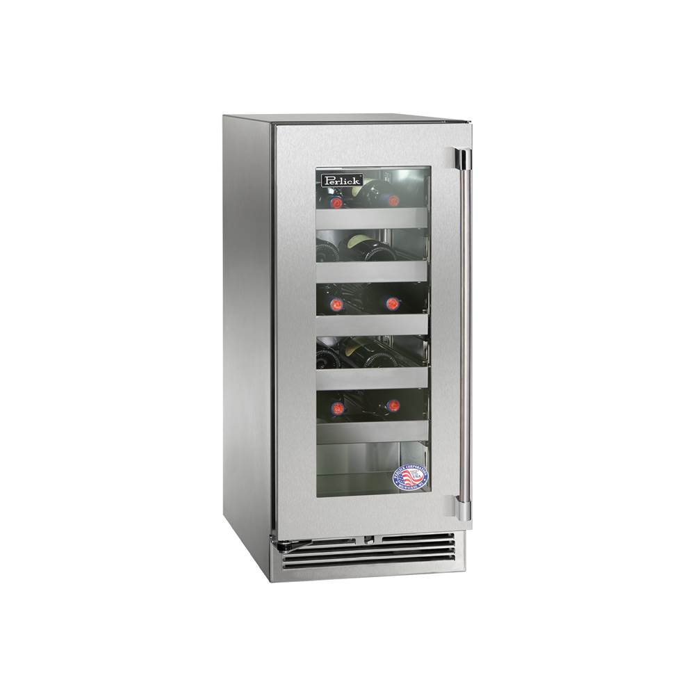 Perlick 15'' Signature Series Marine Grade Wine Reserve w/ fully integrated panel-ready glass door, hinge right
