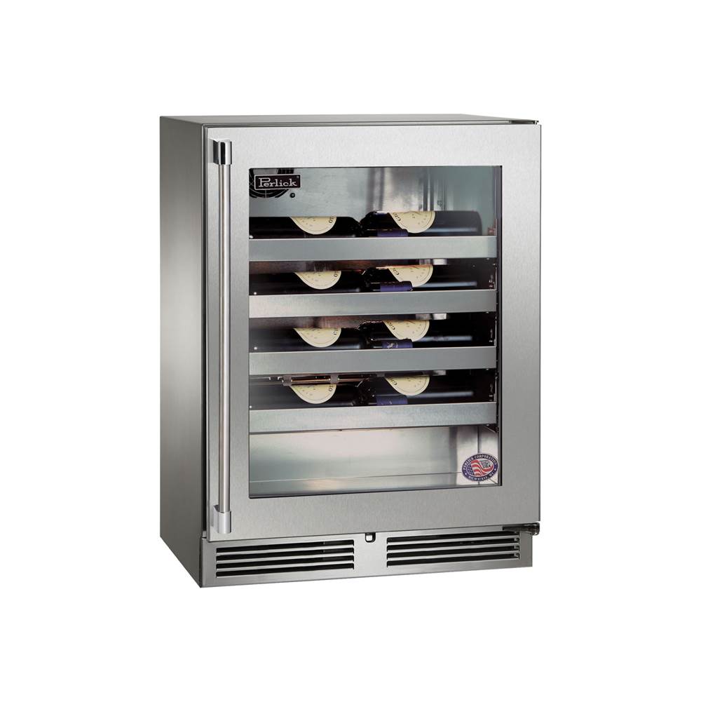 Perlick Signature Series Shallow Depth 18'' Depth Outdoor Wine Reserve with Stainless Steel Solid Door, Hinge Right