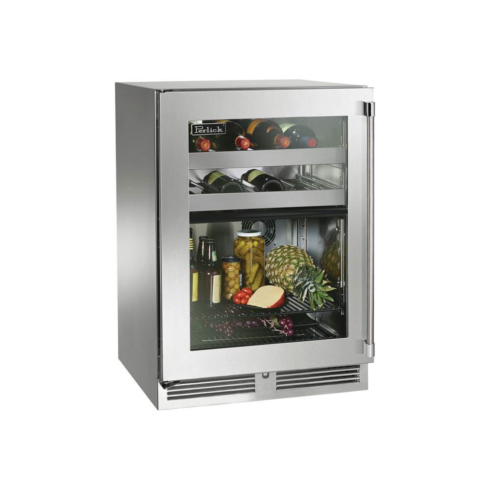 Perlick 24'' Signature Series Indoor Dual-Zone Refrigerator/Wine Reserve with Fully Integrated Panel-Ready Glass Door, Hinge Left