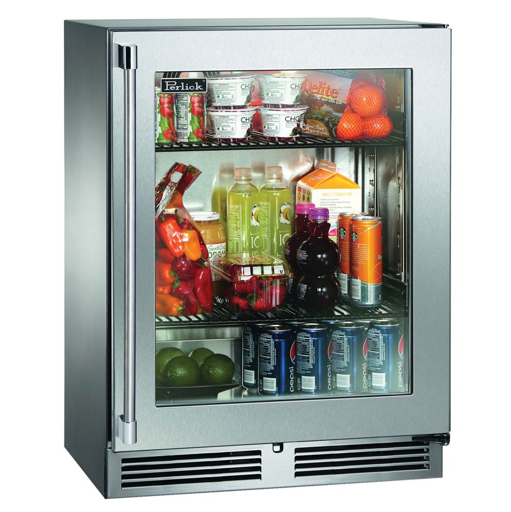 Perlick Signature Series Shallow Depth 18'' Depth Indoor Refrigerator with Stainless Steel Glass Door, Hinge Right, with Lock
