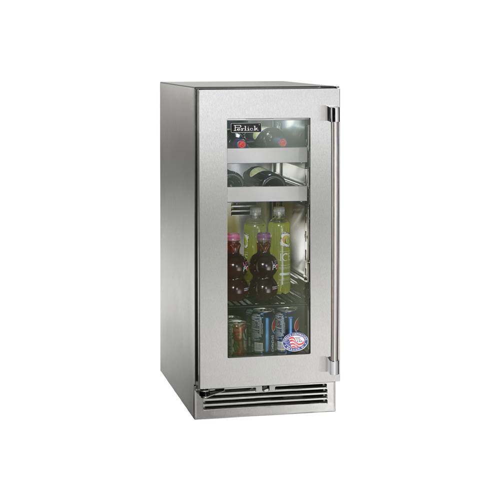 Perlick 15'' Signature Series Outdoor Beverage Center with Fully Integrated Panel Ready Glass Door, Hinge Right, with Lock