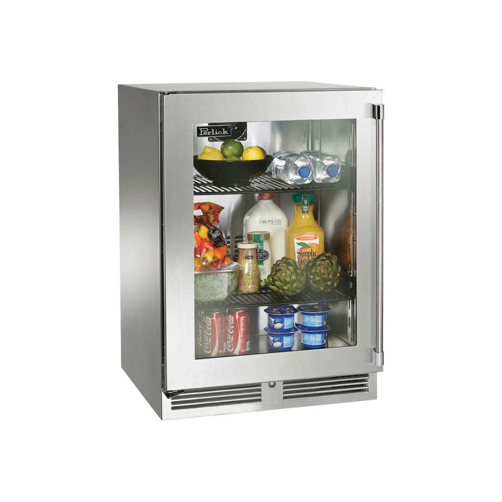 Perlick 24'' Signature Series Indoor Refrigerator with Fully Integrated Panel Ready Glass Door, Hinge Right, with Lock
