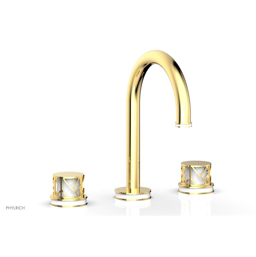 Phylrich Burnished Gold Jolie Widespread Lavatory Faucet With Gooseneck Spout, Round Cutaway Handles, And Gloss White Accents - 1.2GPM
