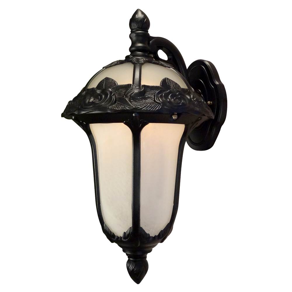 Special Lite Rose Garden F-1711-BLK-AB Rose Garden Small Top Mount 1 Light with Alabaster Glass Outdoor Wall Lantern