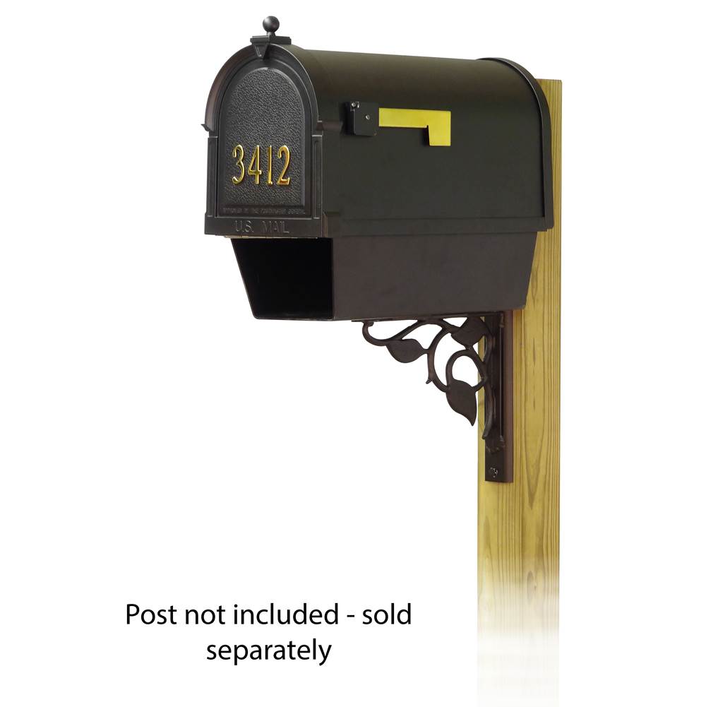 Special Lite Berkshire Curbside Mailbox with Front Address Numbers, Newspaper tube and Floral front single mailbox mounting bracket
