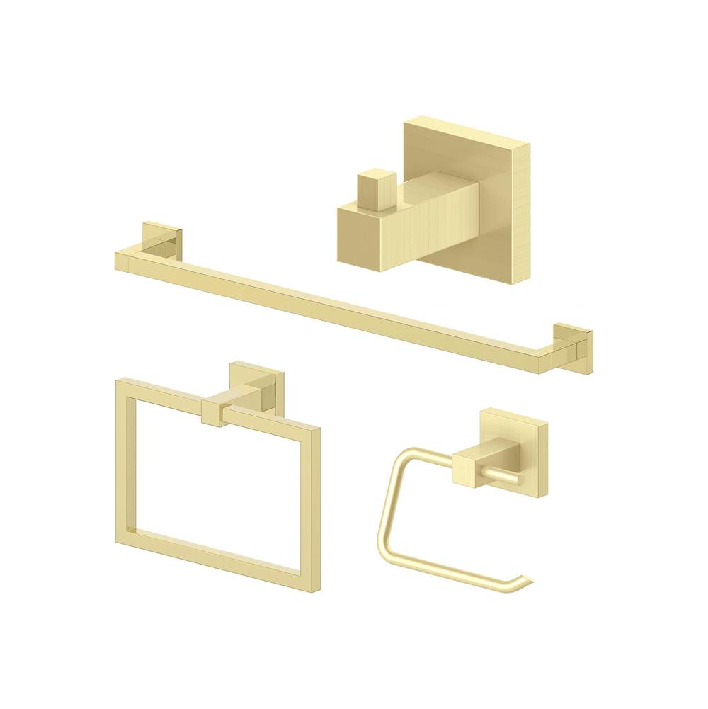 Z-Line Bliss Bathroom Accessories Package with Towel Rail, Hook, Ring and Toilet Paper Holder in Polished Gold